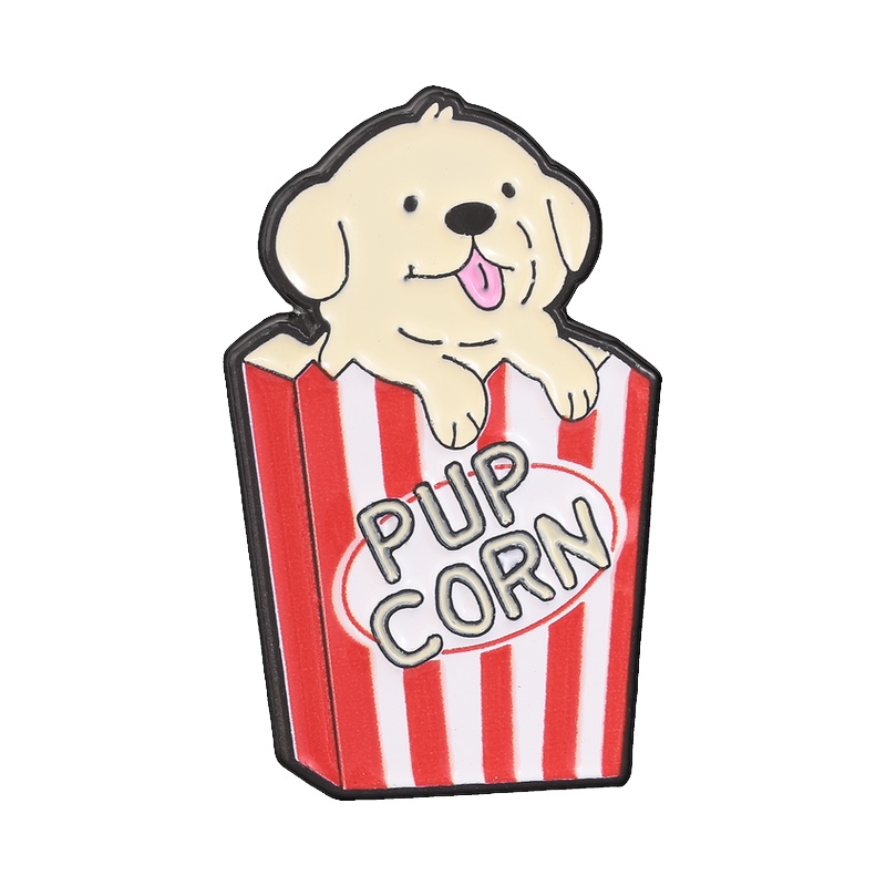 Zinc Food Snacks - Pupcorn Puppy Popcorn Cartoon Emaille Pin