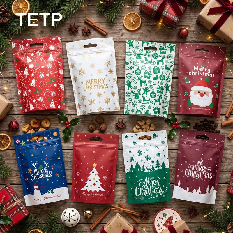 Xmas Food Snacks - TETP Kerst Cartoon Zelfsluitende Ritszak Kerstvoedselverpakkingszakjes